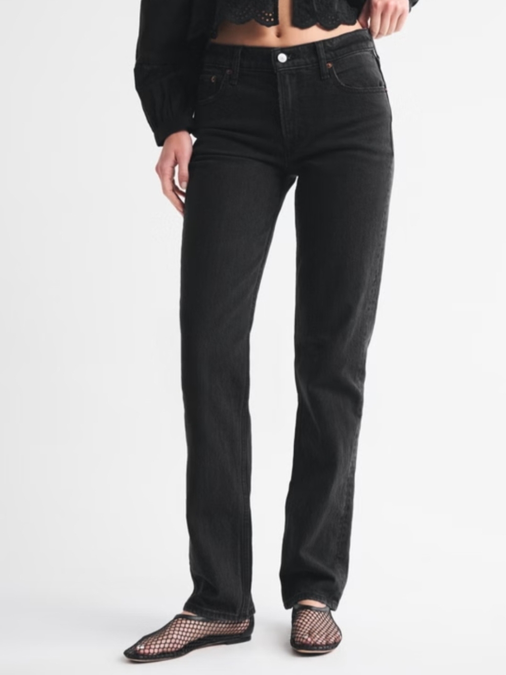 NWT Abercrombie & Fitch The '90s Straight Mid Rise Jeans -Washed Black. 27 Reg.